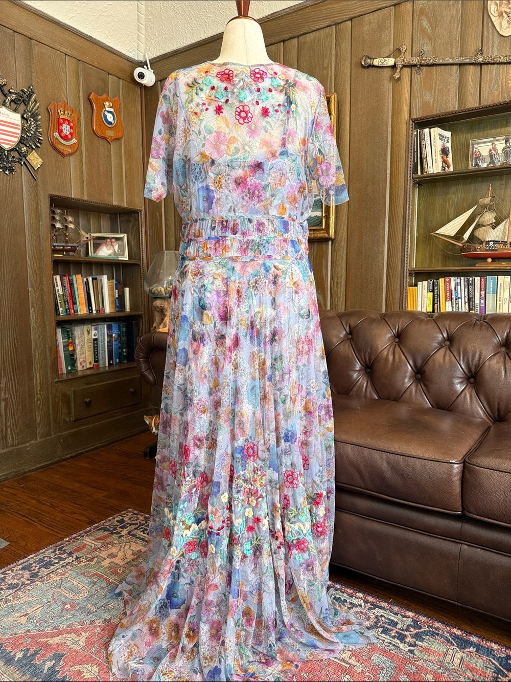 Johnny Was Mazzy Ruched Dress Flora Embroidered Maxi Dress - Picture 3 of 15